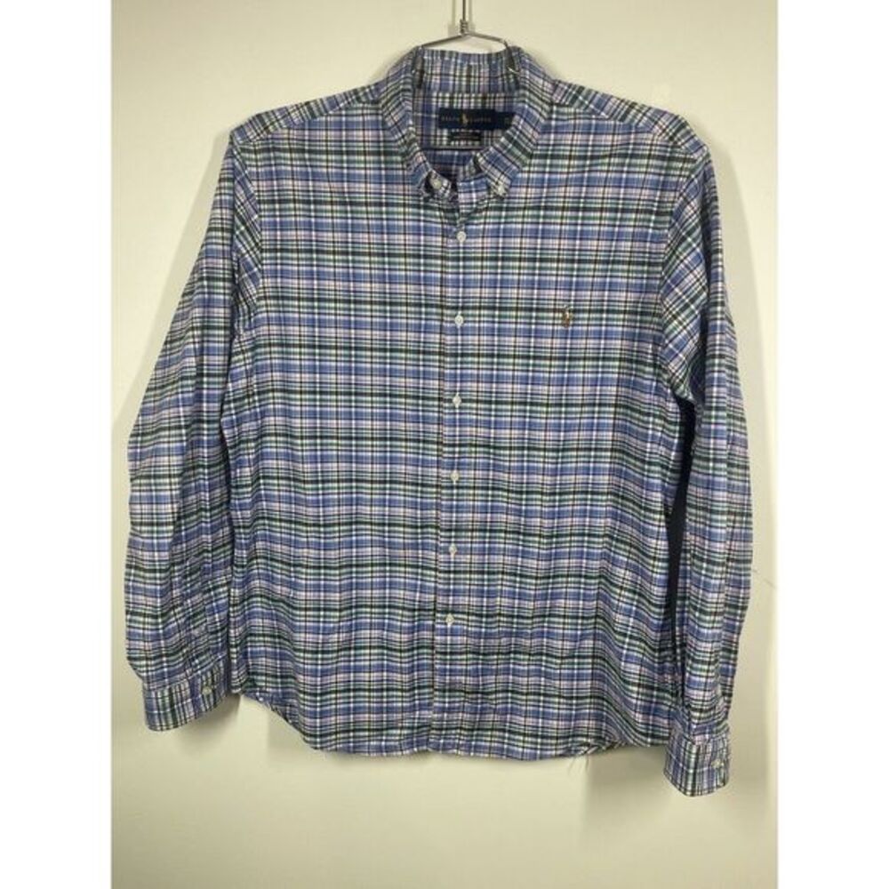 Ralph Lauren Slim Fit Stretch Bright Blue Plaid Size‎ XXL Professional Preppy